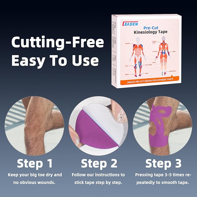 IEADEN Precut Kinesiology Tape for Knees, 10 Pcs - Knee Support & Stability, Knee Pain Relief