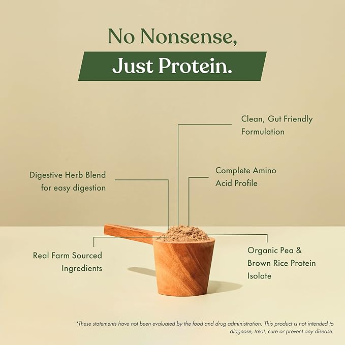 No Nonsense Plant Protein, Organic Brown Rice & Pea Isolate, Easy Digestion, 24G Protein/Serving