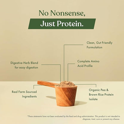 No Nonsense Plant Protein, Organic Brown Rice & Pea Isolate, Easy Digestion, 24G Protein/Serving