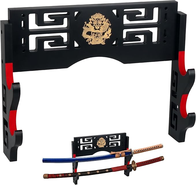 Sword Display Katana Wall Mount, 2-Tier Samurai Sword Katana Holder Stand with Velvet Padded Hook &