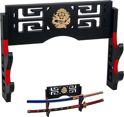 Sword Display Katana Wall Mount, 2-Tier Samurai Sword Katana Holder Stand with Velvet Padded Hook &