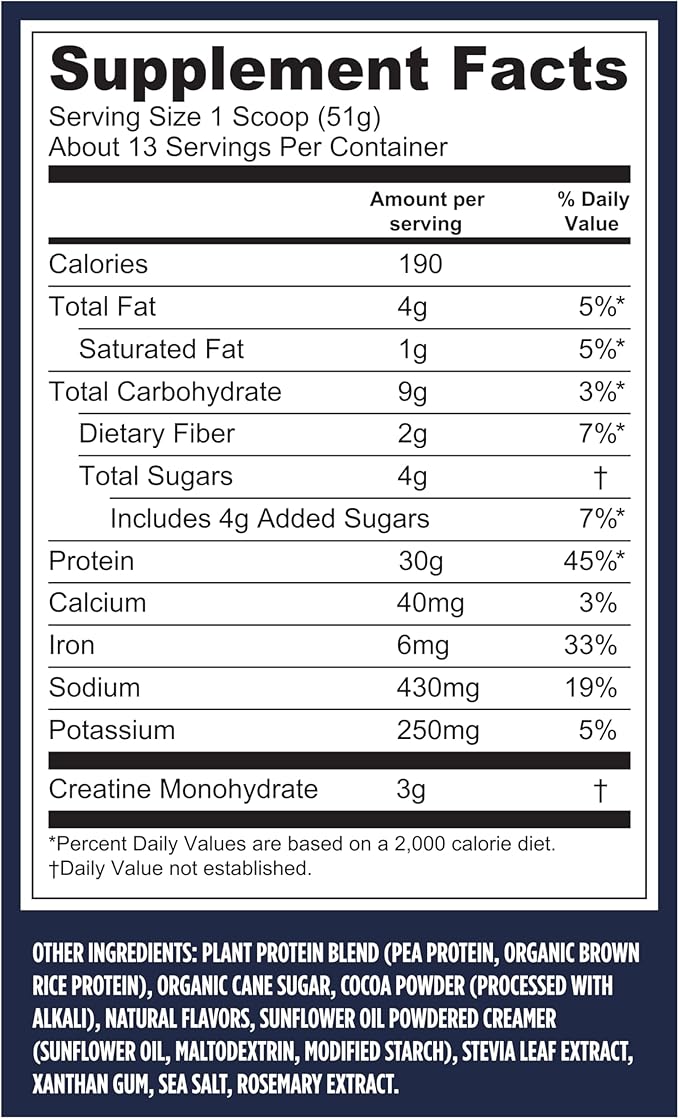 Vega Protein + Creatine - 30g Plant-Based Protein, Chocolate, 13 Servings, 3g Creatine, 5g BCAAs