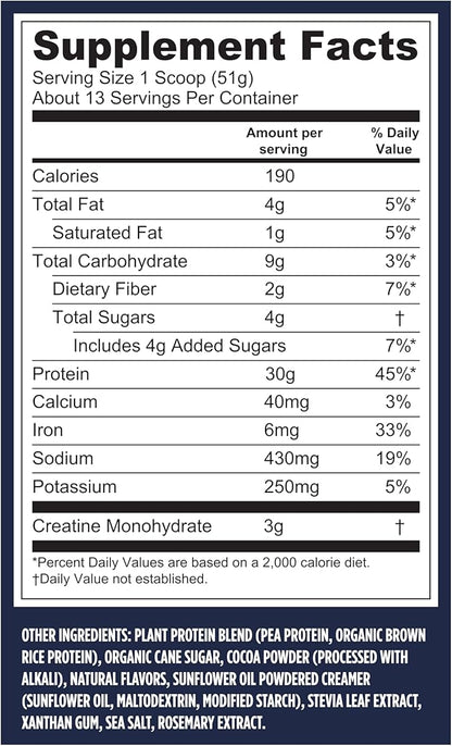 Vega Protein + Creatine - 30g Plant-Based Protein, Chocolate, 13 Servings, 3g Creatine, 5g BCAAs