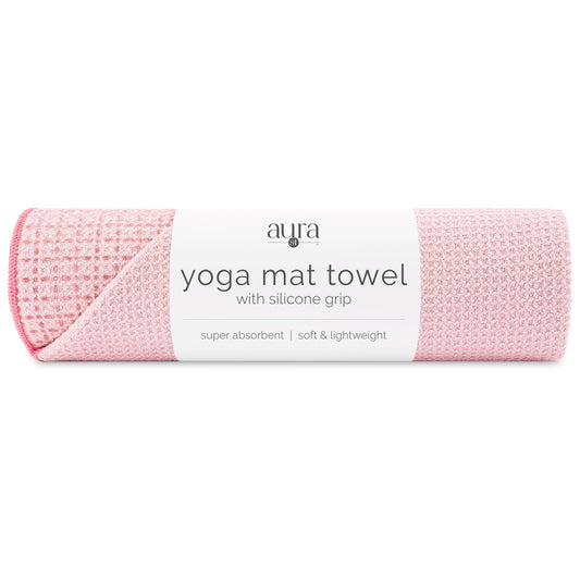 S&T INC. Aura Microfiber Yoga Mat Towel with Grip, 24" x 72", Pink