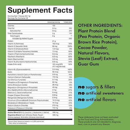 Kick Plant Protein Powder, Chocolate Flavor, 20 G Protein, Gluten Free Workout Supplement with