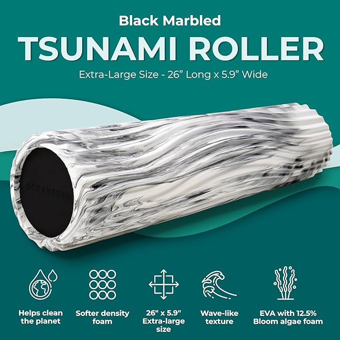 Oceanfoam Tsunami Roller (Black Marbled) - Soft, Textured Foam Roller for Physical Therapy, Back