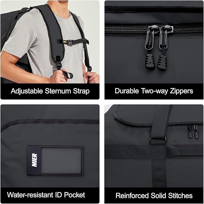 MIER Water Resistant Backpack Duffle Heavy Duty Convertible Duffle Bag with Backpack Straps for