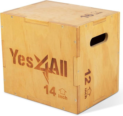 Yes4All Plyo Box, 3-in-1 Wooden Box Jumps for Home Gym (12/14/16?¯in), 450 lbs Boxes Step Up with