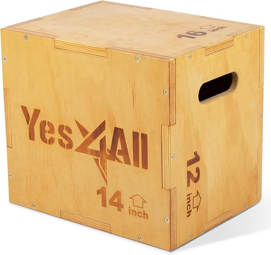 Yes4All Plyo Box, 3-in-1 Wooden Box Jumps for Home Gym (12/14/16?¯in), 450 lbs Boxes Step Up with