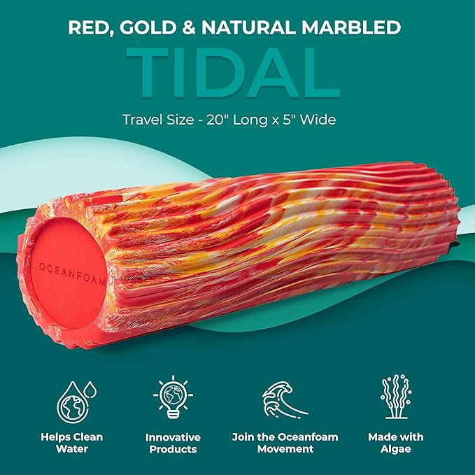 Oceanfoam Tidal Roller - Red, Gold & Natural Marbled - Muscle Massage Foam Roller for Back Pain &