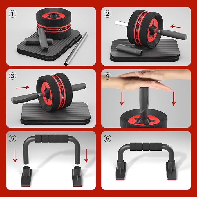 Ab Rollers Wheel Kit, Exercise Wheel Core Strength Training Abdominal Roller Set with Push Up Bars