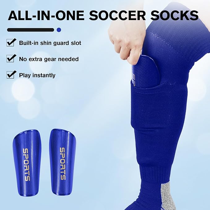 Youth Soccer Shin Guard Socks, Built-in Protective Pads, Kids Knee High Football Athletic Team