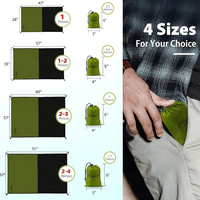 Frelaxy Pocket Picnic Blanket, Waterproof Sandproof Beach Mat, Compact Camping Tarp for Festivals