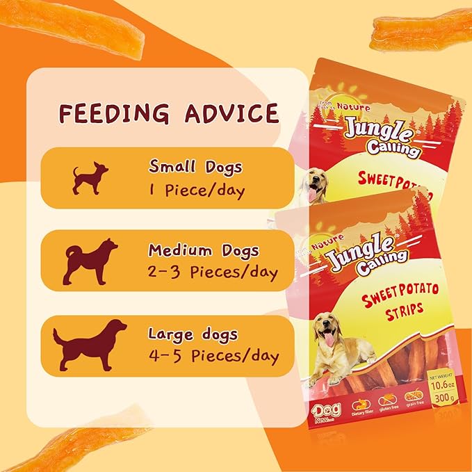 Jungle Calling Sweet Potato Dog Treats,Low Fat Natural Soft Chews for Weight Management, Single