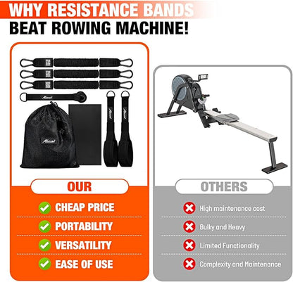 HPYGN Rowing Resistance Bands, Best Replacement for Rowing Machine, Home Gym Workout Equipment for