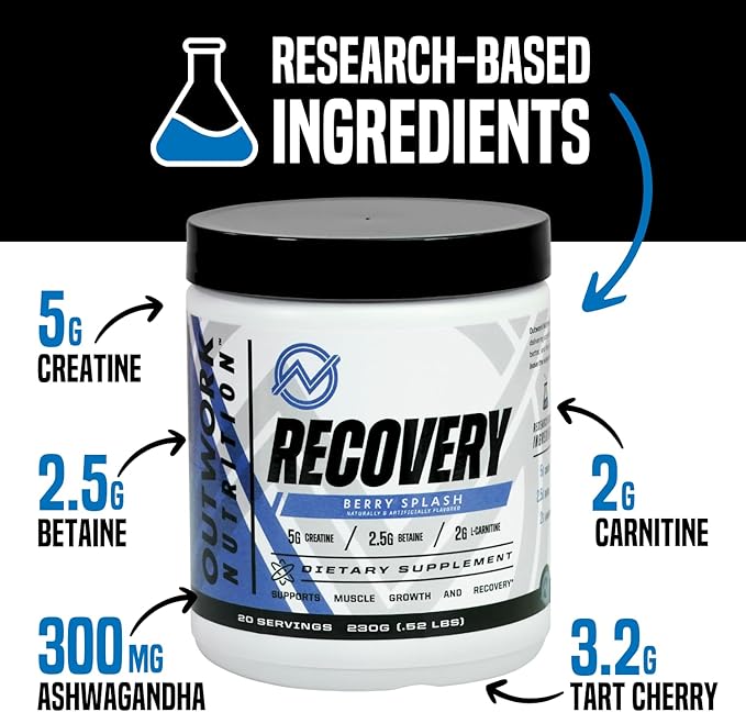 Outwork Nutrition Post Workout Recovery Powder - Creatine Monohydrate, KSM-66 Ashwagandha & Tart