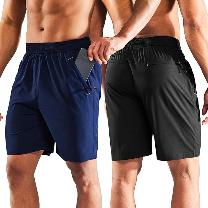 MIER Men's Quick Dry Running Shorts with Zipper Pocket, Elastic Waist Athletic Workout Exercise