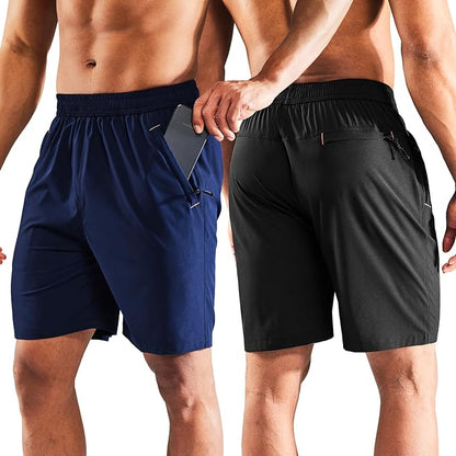 MIER Men's Quick Dry Running Shorts with Zipper Pocket, Elastic Waist Athletic Workout Exercise