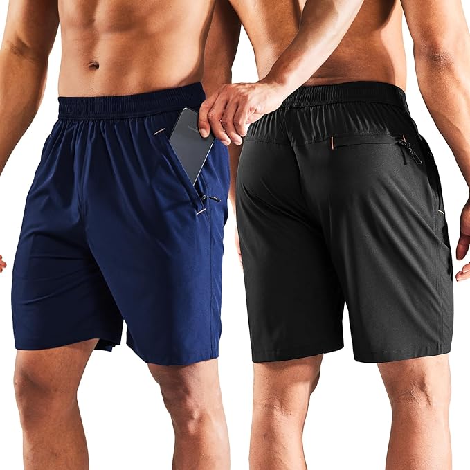 MIER Men's Quick Dry Running Shorts with Zipper Pocket, Elastic Waist Athletic Workout Exercise