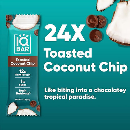 IQBAR Brain and Body Plant Protein Bars - Toasted Coconut Chip - 24-Count Low Carb - Gluten Free