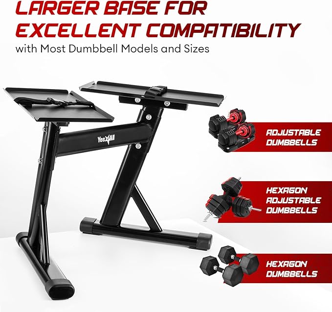 Yes4All Adjustable Dumbbell Stand - 160 Pound Capacity, Spotter Rack & Weight Rack with Strap, Easy