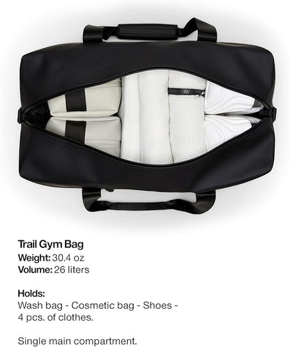 RAINS Trail Gym Bag - Black Waterproof Sports Duffel Bag for Men and Women with Shoulder Strap