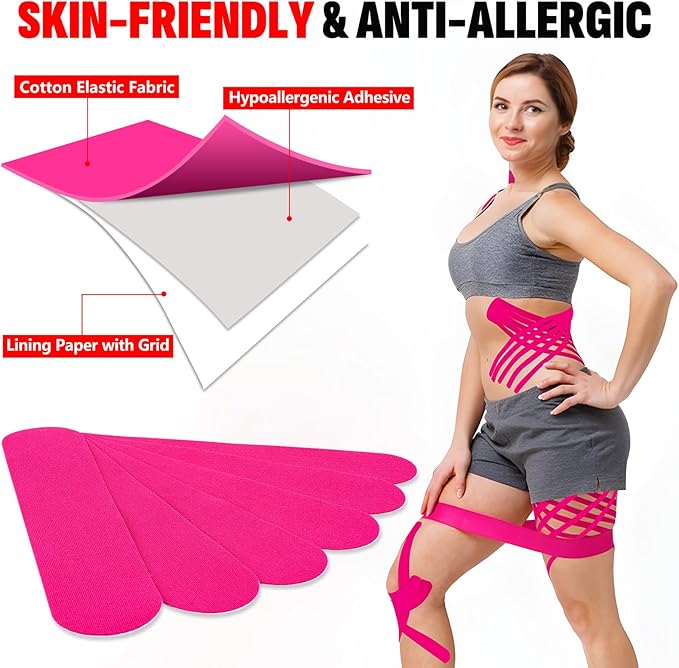 60PCS Precut Kinesiology Tape Strips, 2 inch x 10 inch Athletic Tape, Kinetic Tape, Elastic Muscle