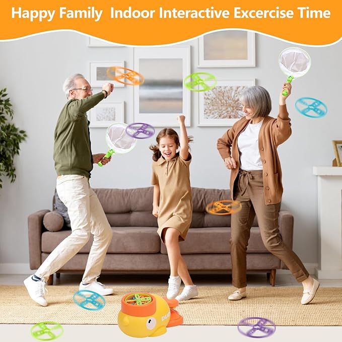 COUOMOXA Flying Disc Launcher for Kids: 3-12 Year Old Boys Girls Throw and Catch Outdoor Indoor