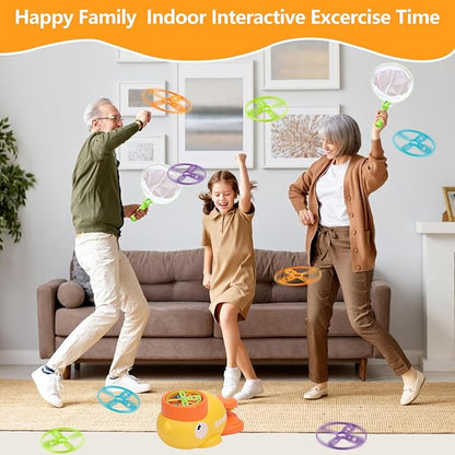 COUOMOXA Flying Disc Launcher for Kids: 3-12 Year Old Boys Girls Throw and Catch Outdoor Indoor