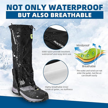ROCKBROS Snow Boot Leg Gaiters for Hiking Waterproof Leg Gaiter for Skiing Walking Snow Boot