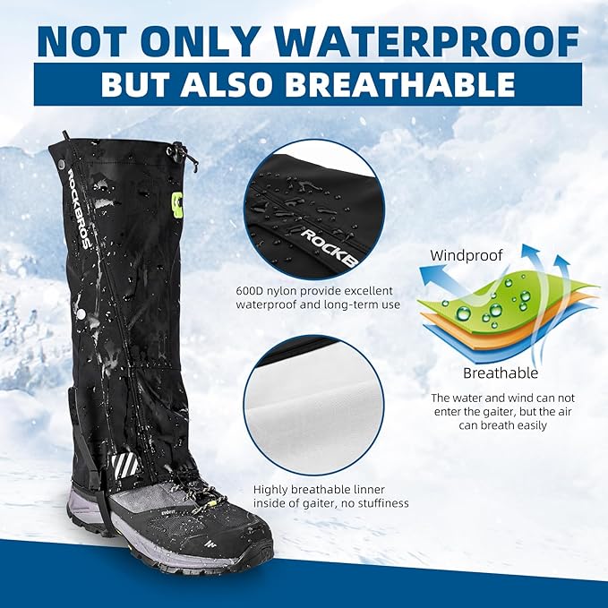 ROCKBROS Snow Boot Leg Gaiters for Hiking Waterproof Leg Gaiter for Skiing Walking Snow Boot