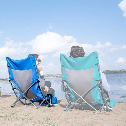 KingCamp Low Beach Chairs, Portable Folding Chair for Adults Extra Wide Ergonomic High Back Seat