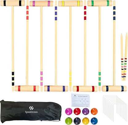 28In Croquet Party Set for 8 Players - Made of Long-Lasting Pine Wood, Family Fun for Backyards