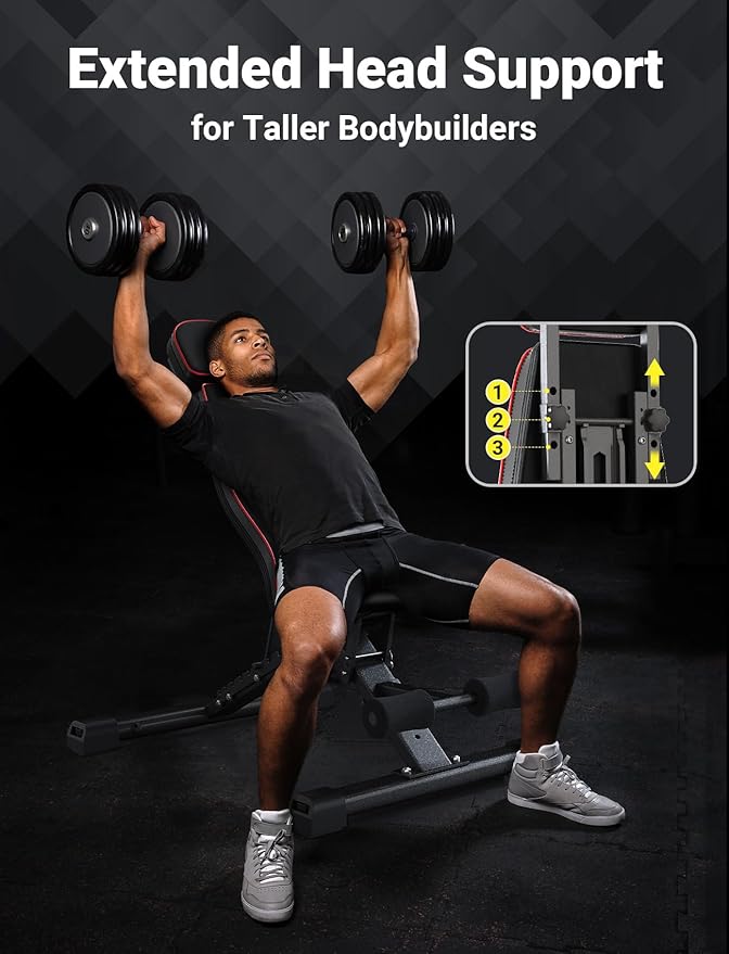 YOLEO 880LB Adjustable Weight Bench for Bench Press, MAX Foldable Weight Bench with Bench Press