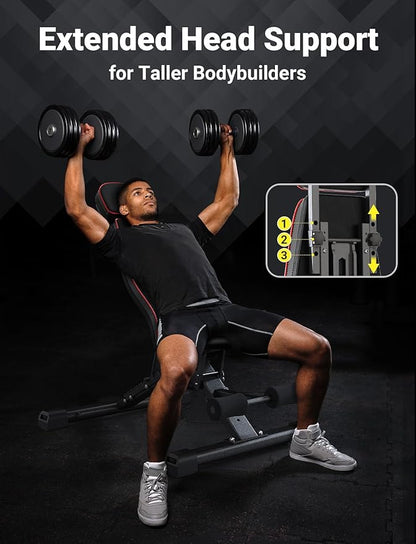 YOLEO 880LB Adjustable Weight Bench for Bench Press, MAX Foldable Weight Bench with Bench Press