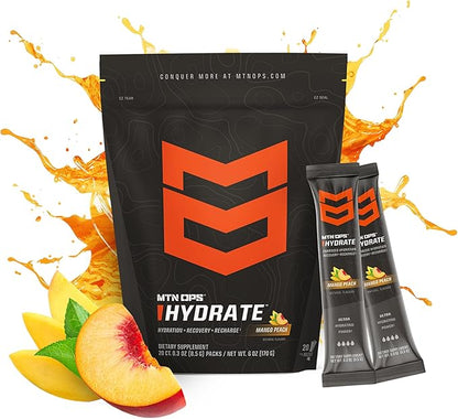MTN OPS Hydrate Electrolytes Powder Drink Mix, 20 Single Serving On-The-Go Electrolyte Packs with