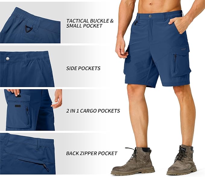 Men's Hiking Cargo Shorts Quick Dry Lightweight Travel Shorts with Multi Pockets for Fishing