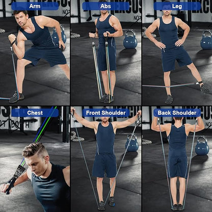 Resistance Bands Set, Workout Bands with Handles, Door Anchor, Ankle Straps and Carry Bag, Exercise