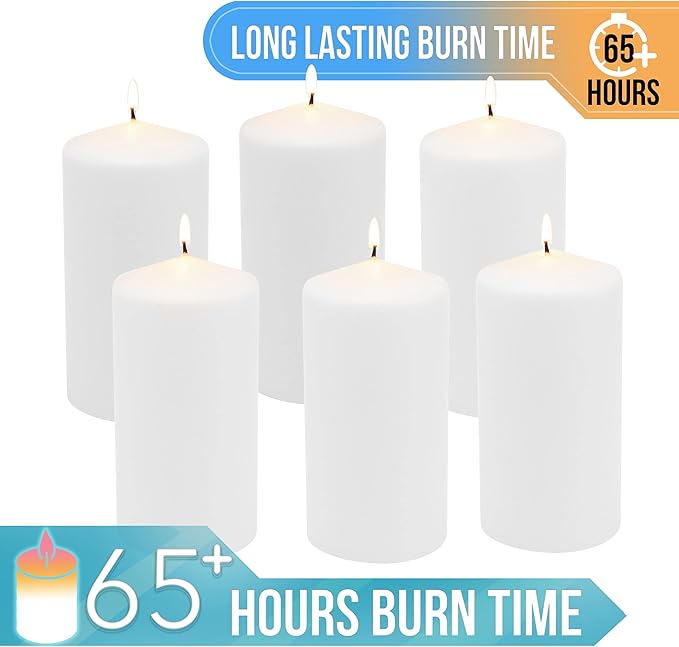 Stonebriar Unscented White Tall Pillar Candles, 65 Hour Burning Candle Pillars, Perfect for Decor