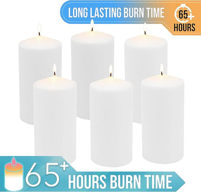 Stonebriar Unscented White Tall Pillar Candles, 65 Hour Burning Candle Pillars, Perfect for Decor