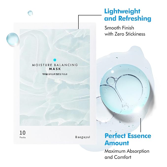 Moisture Balancing Sheet Mask 10EA - Hydrating & Soothing Facial Mask with Hyaluronic Acid, Glow