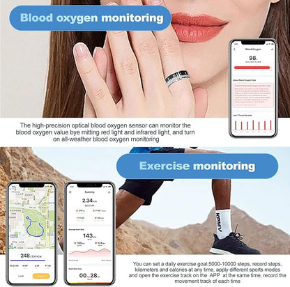 Diamond-encrusted Smart Health Ring for Men and Women - Fitness Tracker with Heart Rate, Blood