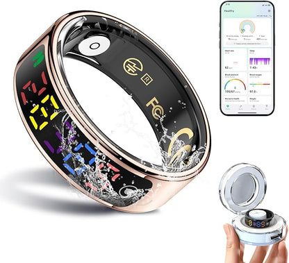 Smart Ring for Women Men, Health Ring with Colorful Display, Fitness Tracker with Heart Rate, Blood
