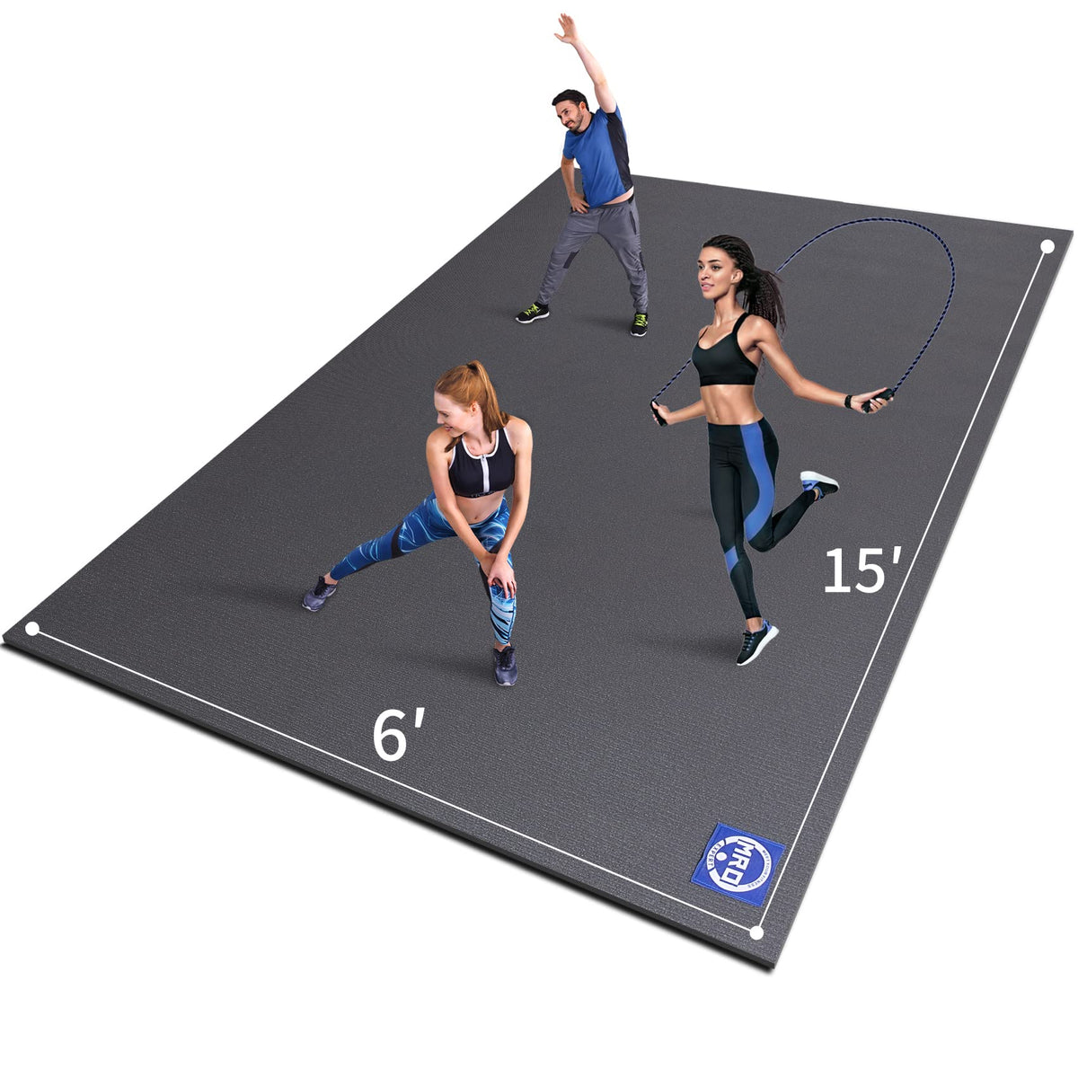 MRO Extra Large Exercise Mat For Home Gym, 15'x6'/12'x6'/9'x6'(7mm) Workout Mats for Gym Flooring