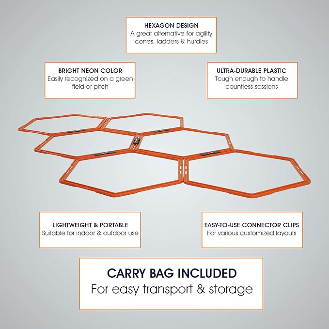 Yes4All Hex Agility Rings/Speed Rings with Carrying Bag – Hexagon Rings, Agility Hurdles for