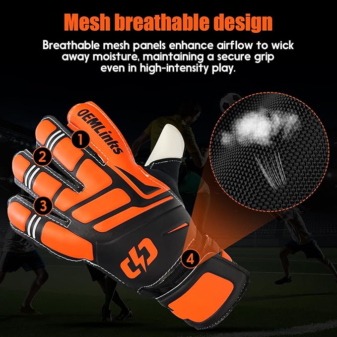 Youth&Adult Goalie Goalkeeper Gloves with Finger Protection Breathable Soccer Gloves with Strong