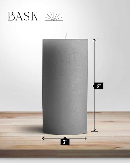 Mottled Pillar Candles by Bask - Set of 6-3" x 6" Dripless Unscented Candles in Grey for Home