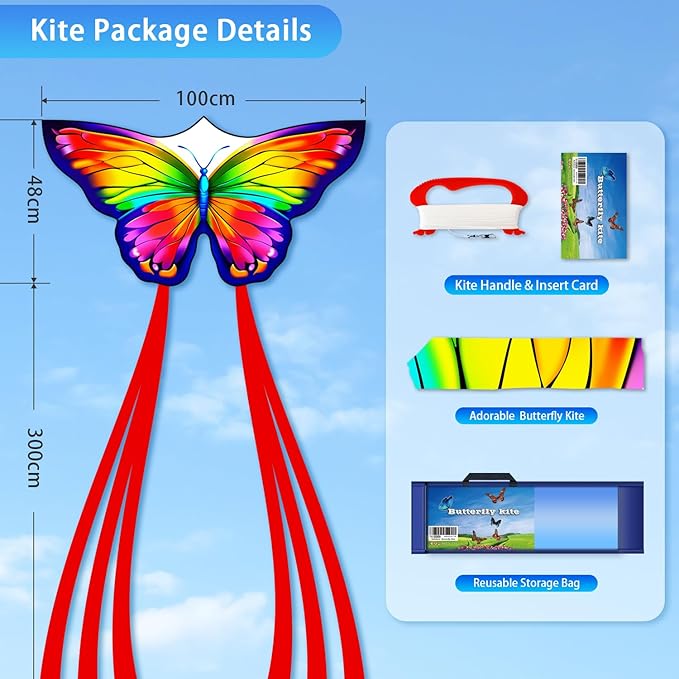 Butterfly Kites for Kids & Adults, Easy to Fly Design with Long Tail for Stability, for Kids Ages