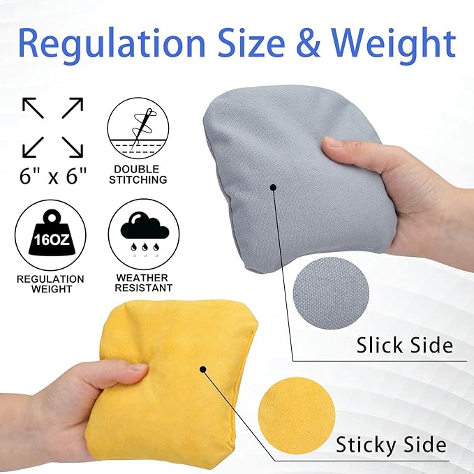 EunHo Dual Sided Cornhole Bags Regulation Set of 8 Professional Cornhole Bean Bags Slick and Stick
