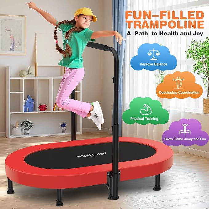 ANCHEER 56'' Foldable Mini Trampoline with Adjustable Handle - Indoor/Outdoor Rebounder for Kids &